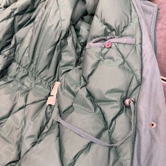Vintage Utex Women's Snap Front Quilted Down Fur Trim Long Coat Jacket Green 10 - Picture 12 of 16